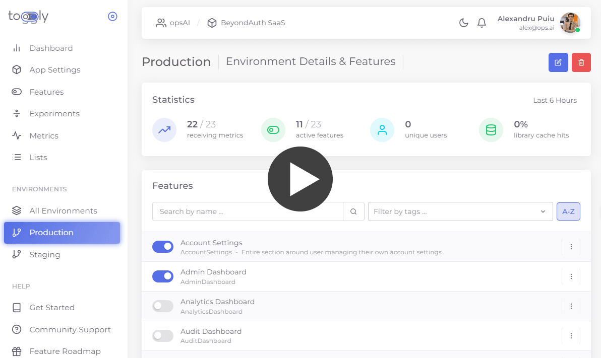 Feature flag management dashboard